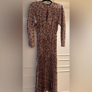 Vince Pomegranate Pleated Long Sleeve Dress